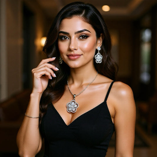 92859-PS-American Diamond Delicate Pendant Set With Rhodium Plating