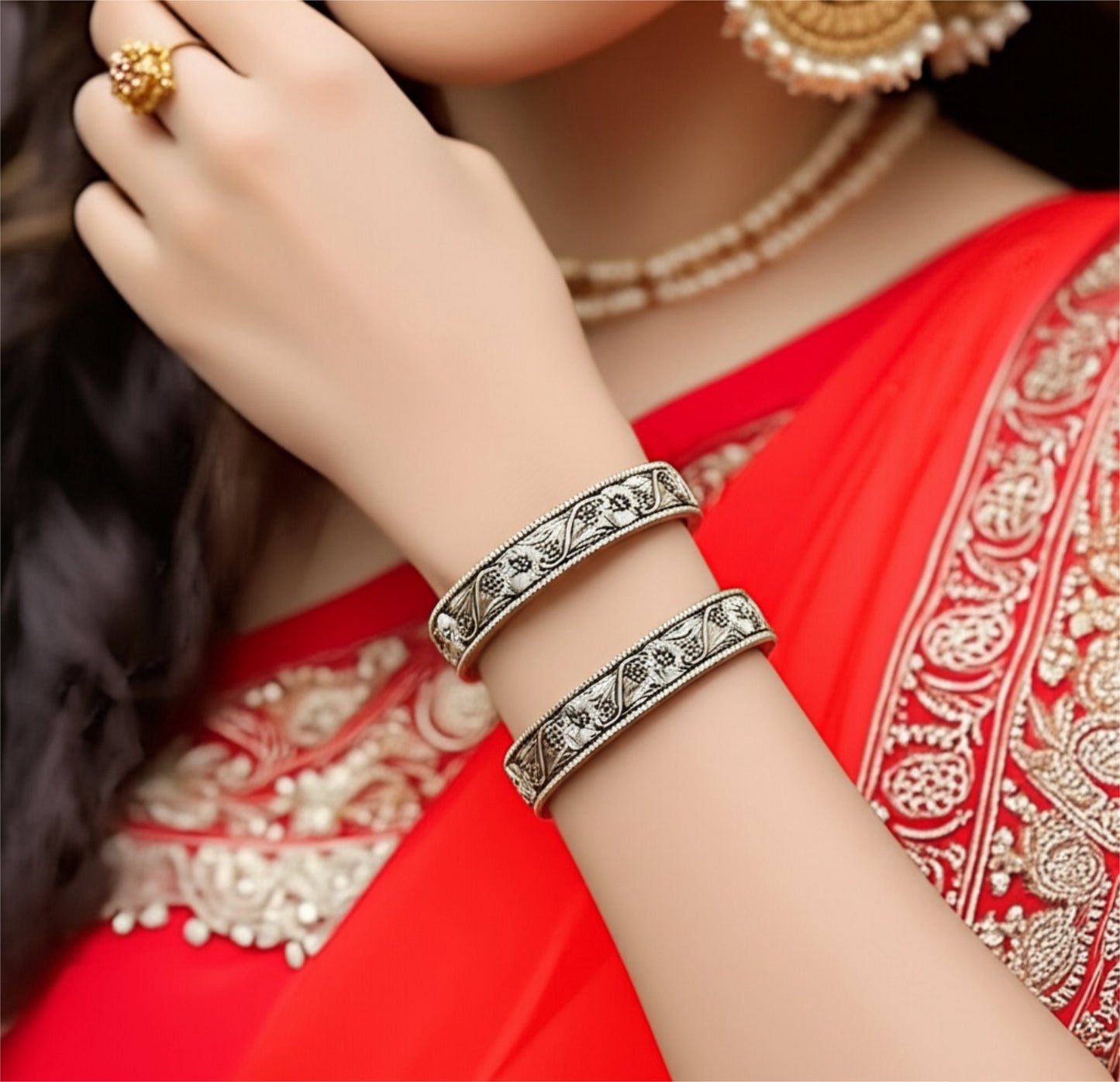 806058 Classic Bangles With Oxidised Plating-Size 2.4