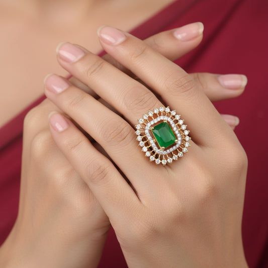 438190 Cz Delicate Ring With 2 Tone Plating-Green