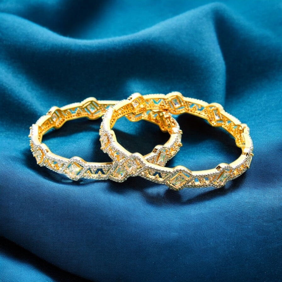 436392 Cz Bangles With Two Tone Plating-Size 2.6