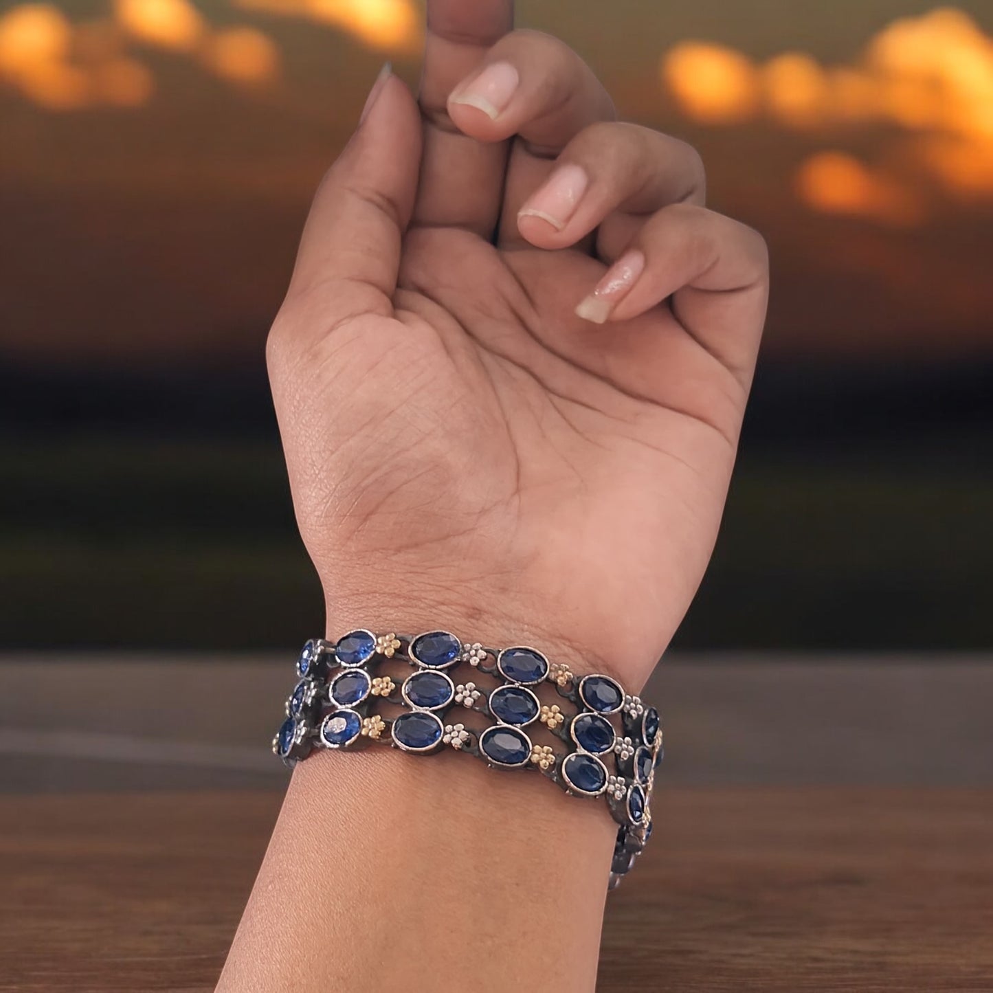 93509-BRO Classic Kada With Oxidised Plating-BLUE