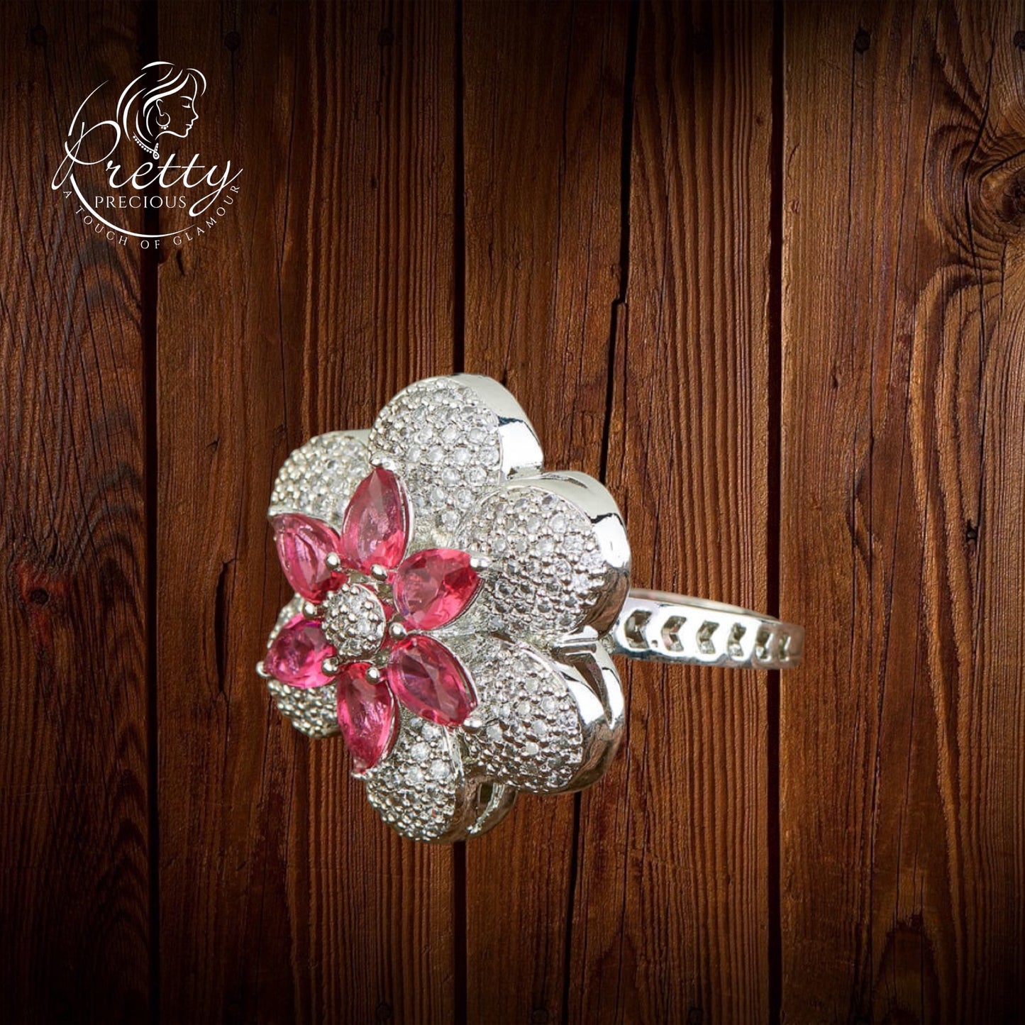 428282 Cz Adjustable Ring With Rhodium Plating-Rani