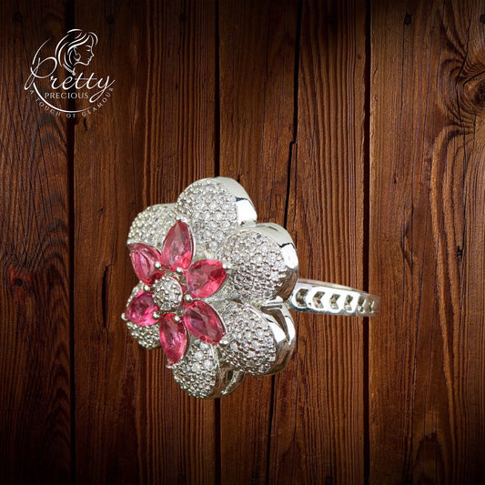 428282 Cz Adjustable Ring With Rhodium Plating-Rani