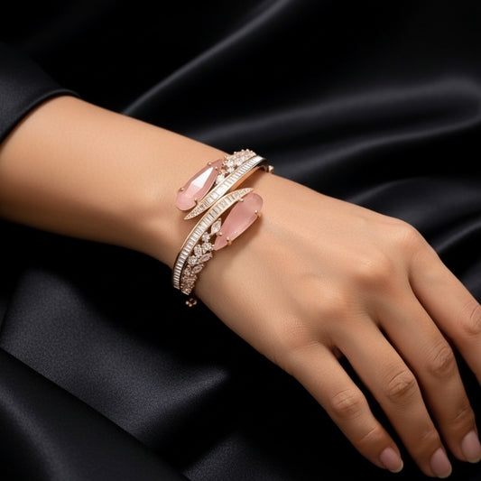 93359-KD Cubic Zirconia Classic Kada With Rhodium Plating-Pink