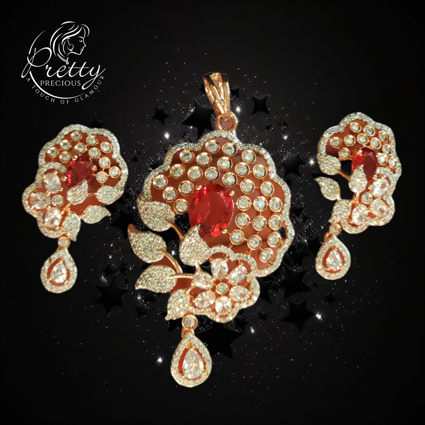 427066 Cz Delicate Pendant Set With 2 Tone Plating