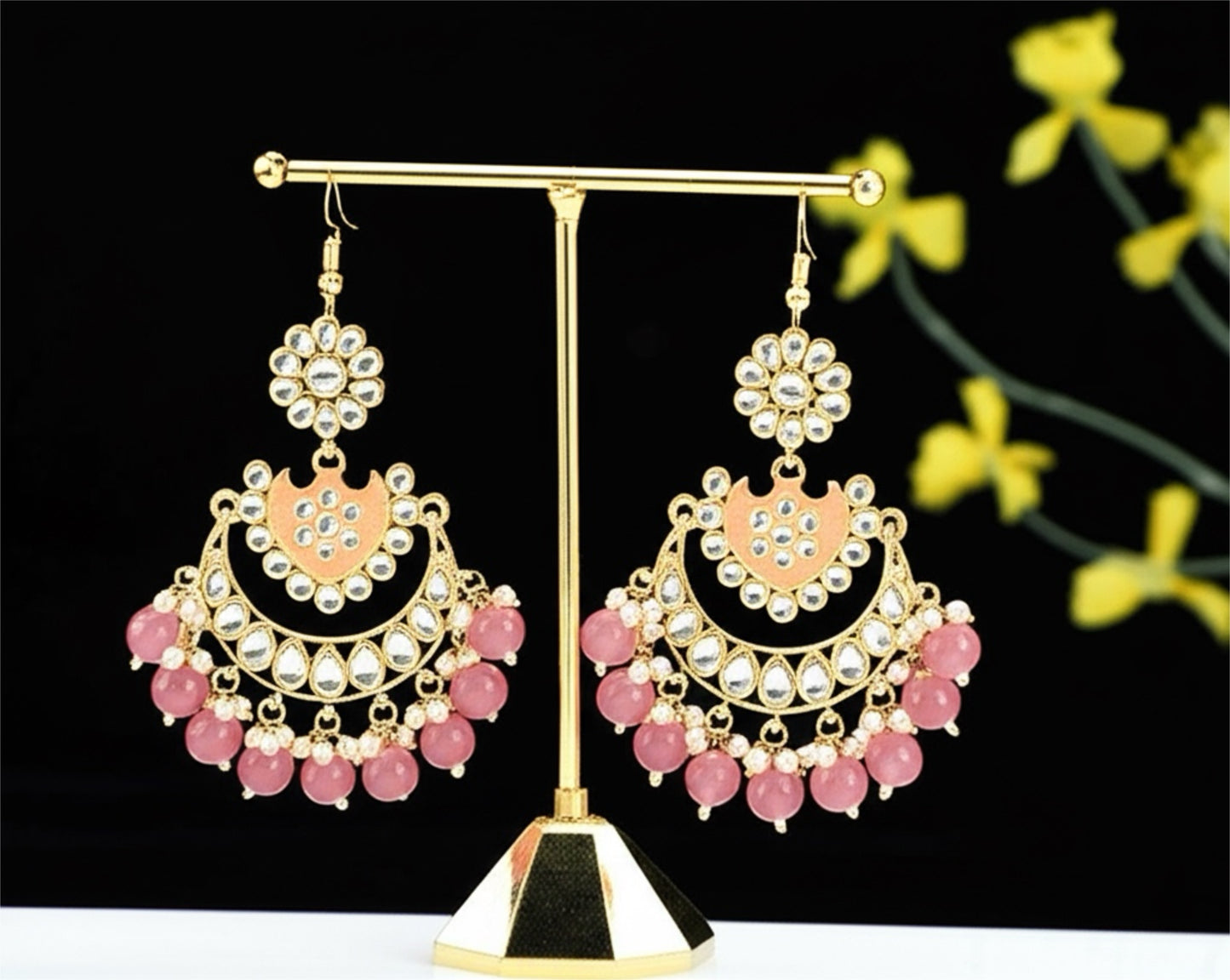 109716-Indo Western (Kundan) Earring-Dark Pink