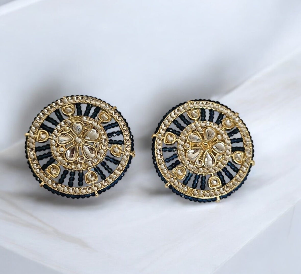 109005-Indo Western (Kundan) Earring-Dark Blue