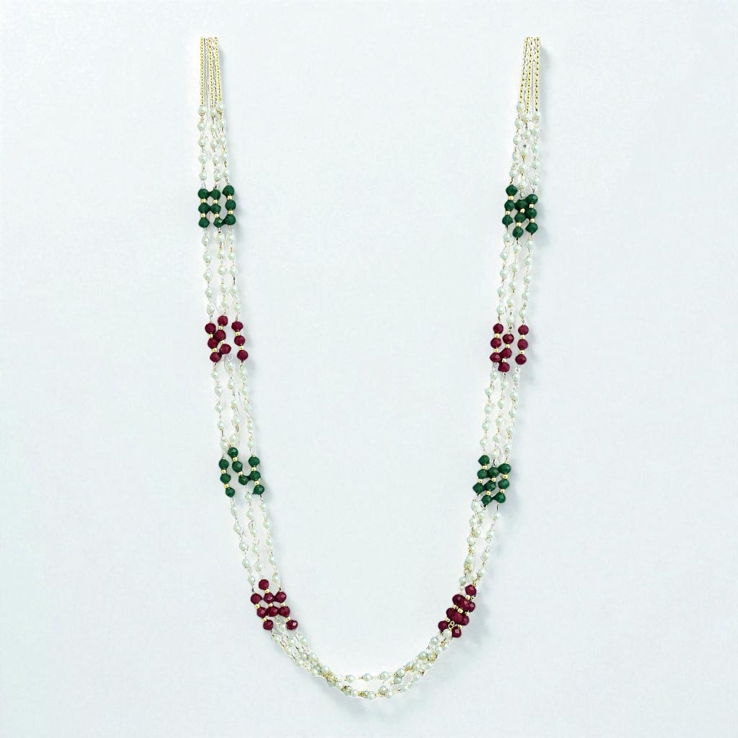 439848 Cubic Zirconia Mala Necklace With Gold Plating-Rubygreen