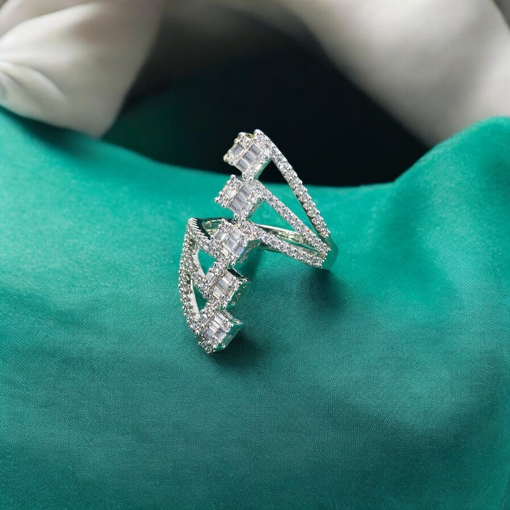 436488 Cz Adjustable Ring Silver