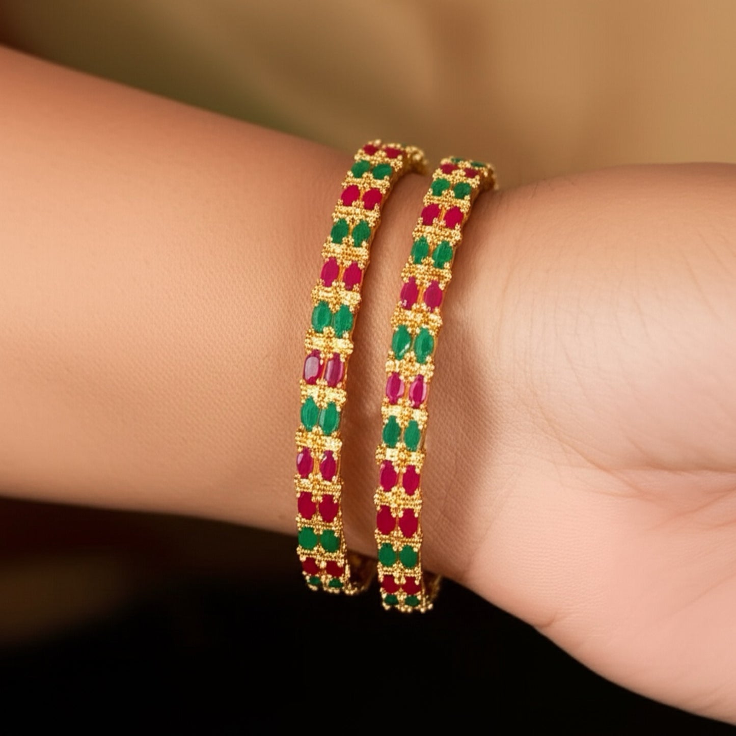 420539 Cz Bangles With Gold Plating-Size 2.4 & 2.6