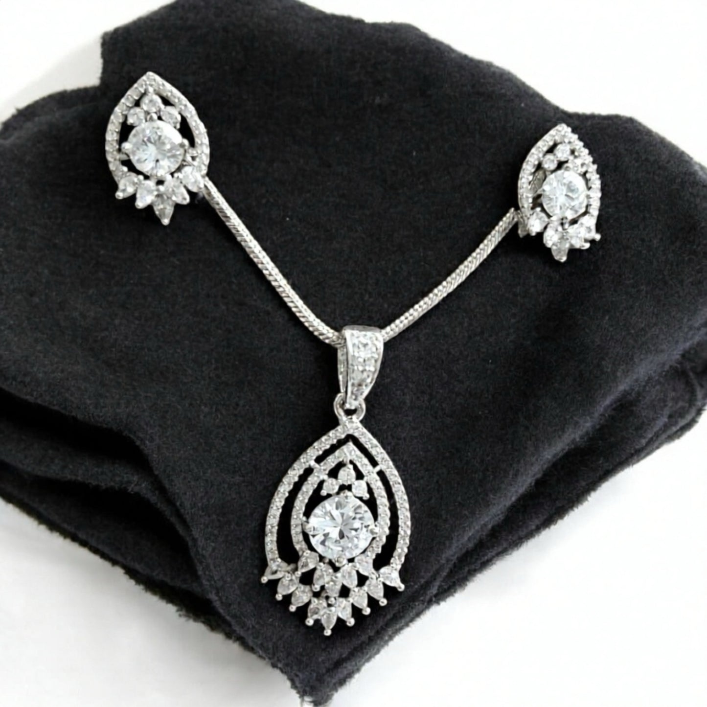 93909-PS-American Diamond Delicate Pendant Set With Rhodium Plating-White