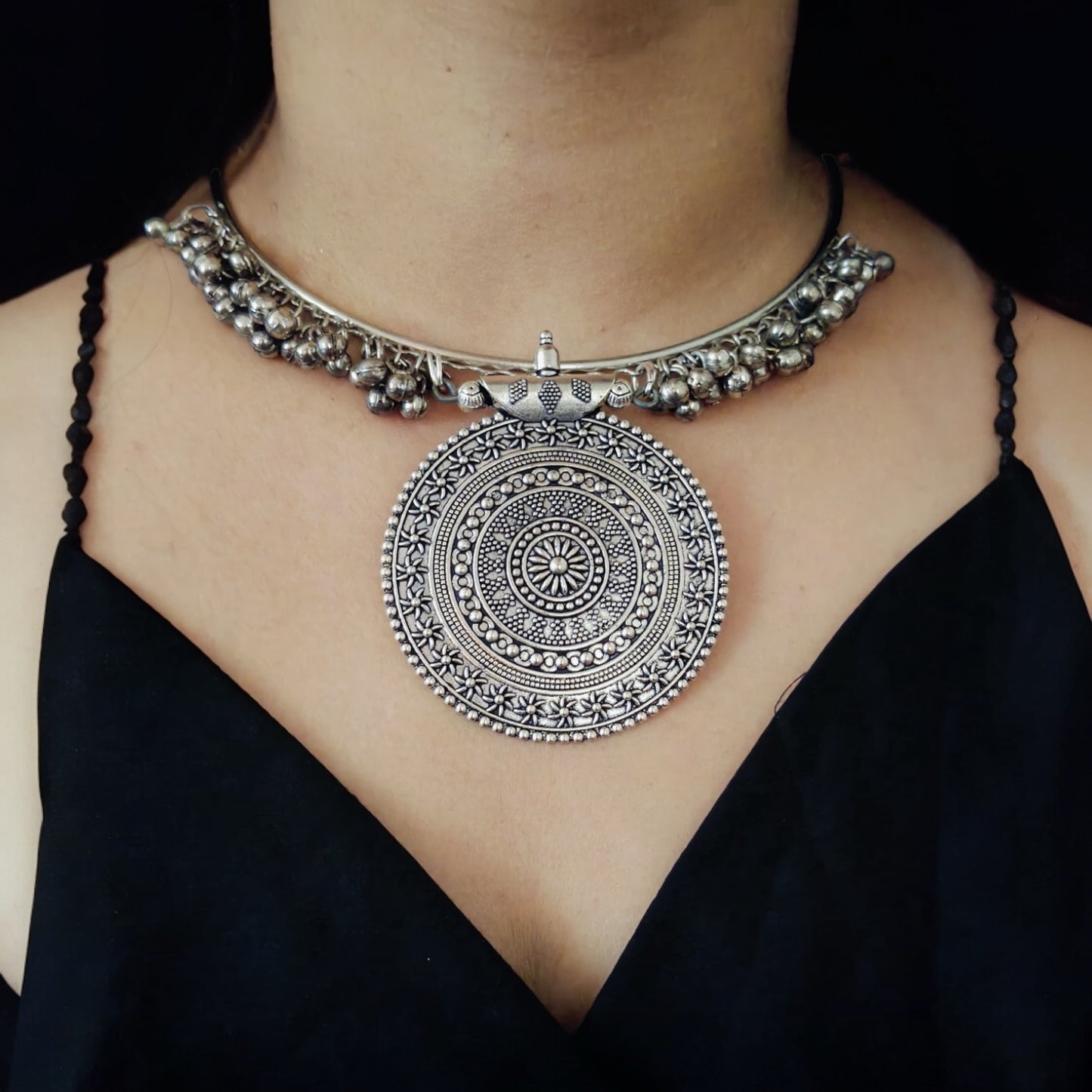 92509-NSO Classic Necklace With Oxidised Plating-Design 2