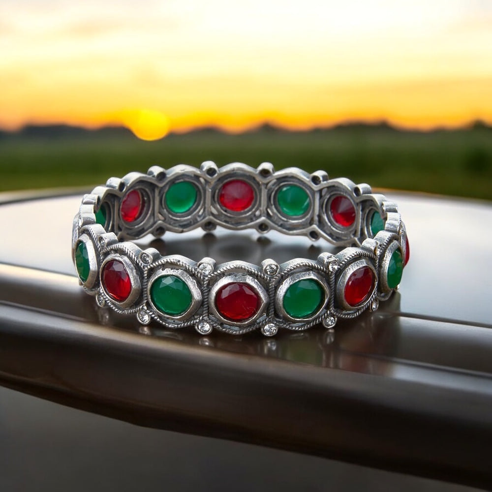 804193 Classic Kada With Oxidised Plating Rubygreen Openable Size 2.4