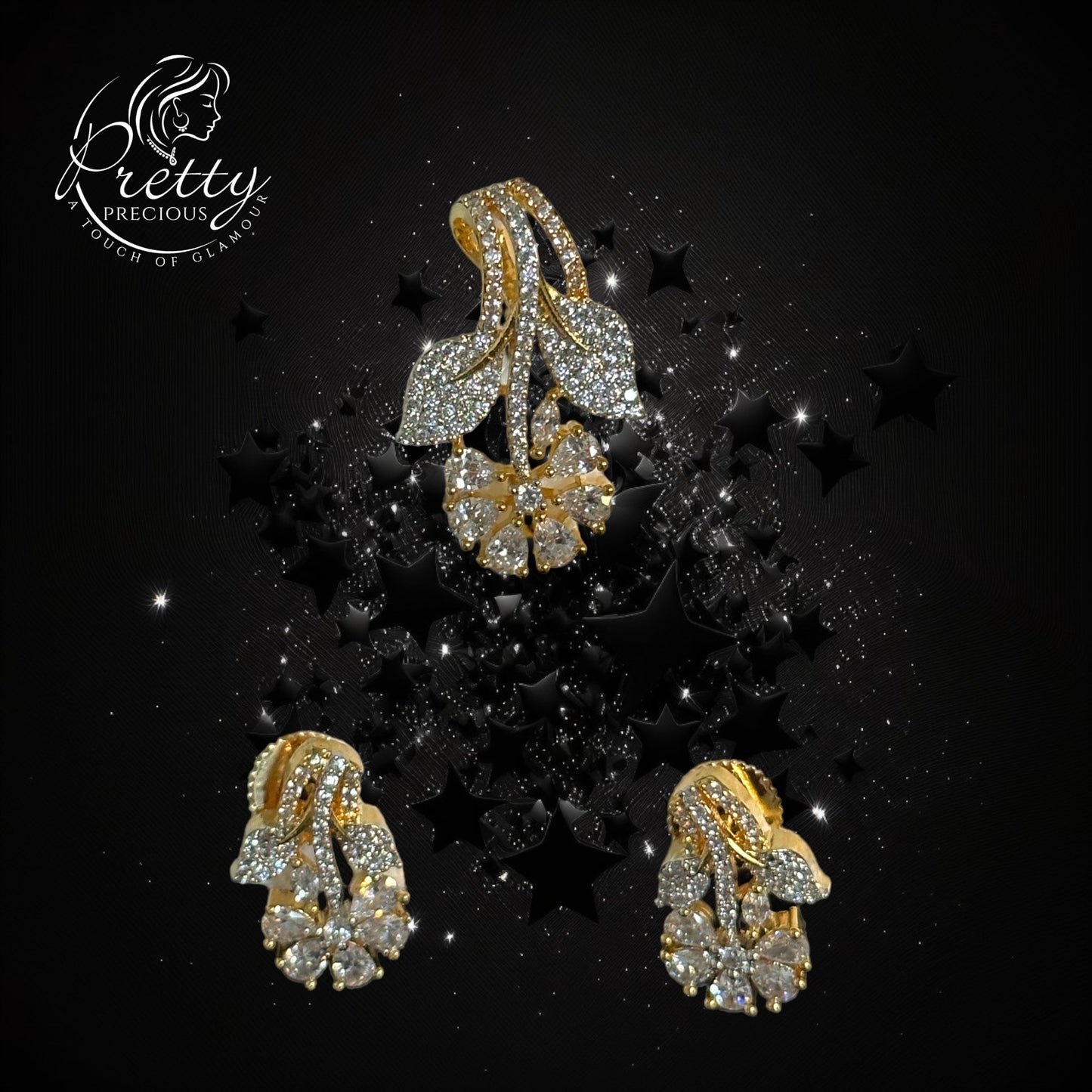 427118 Cz Classic Pendant Set With Rhodium Plating-2Tone