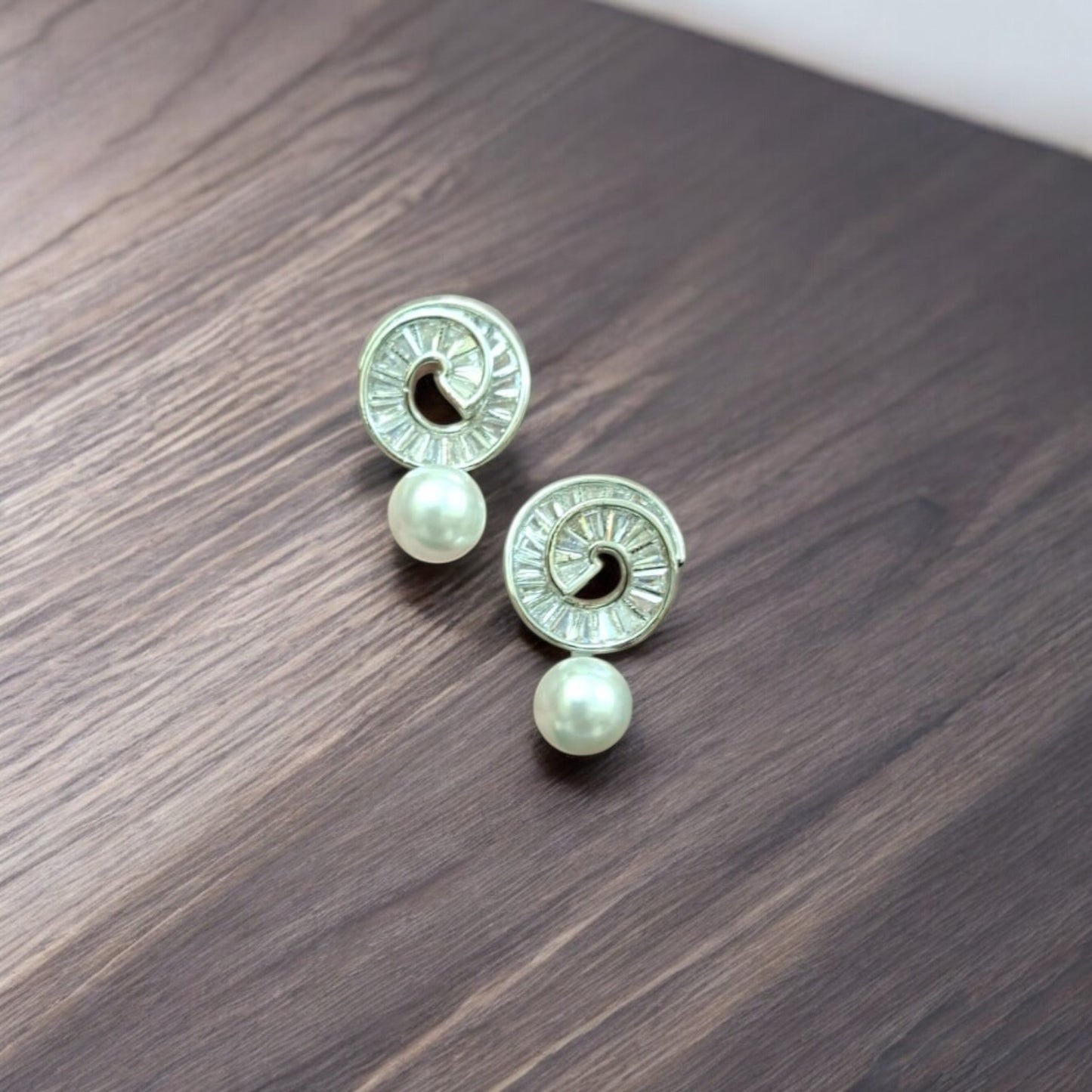 92859ER Cz Pearl Tops With Rhodium Plating