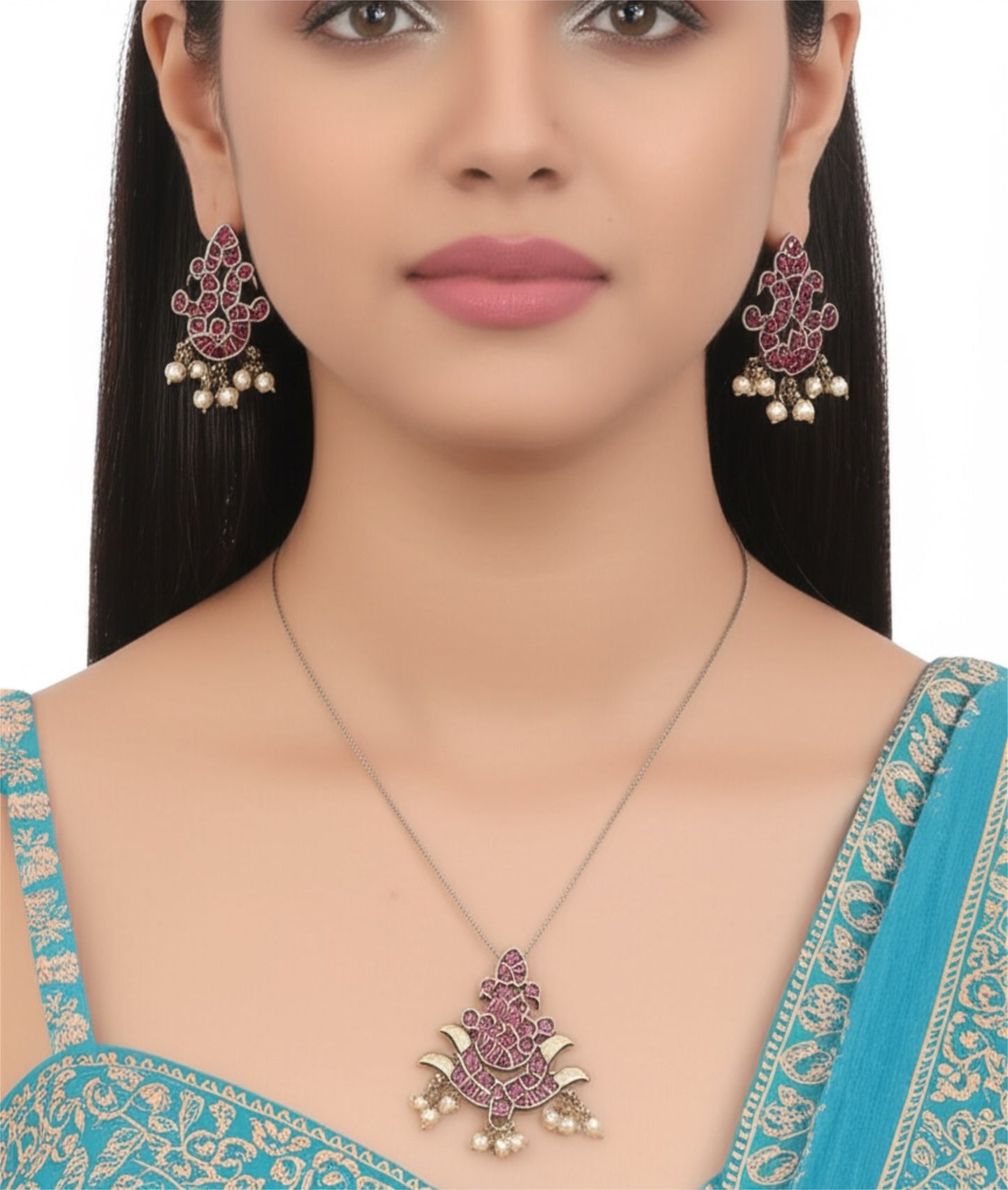 805145 Pendant Set With Oxidized Plating-Ruby