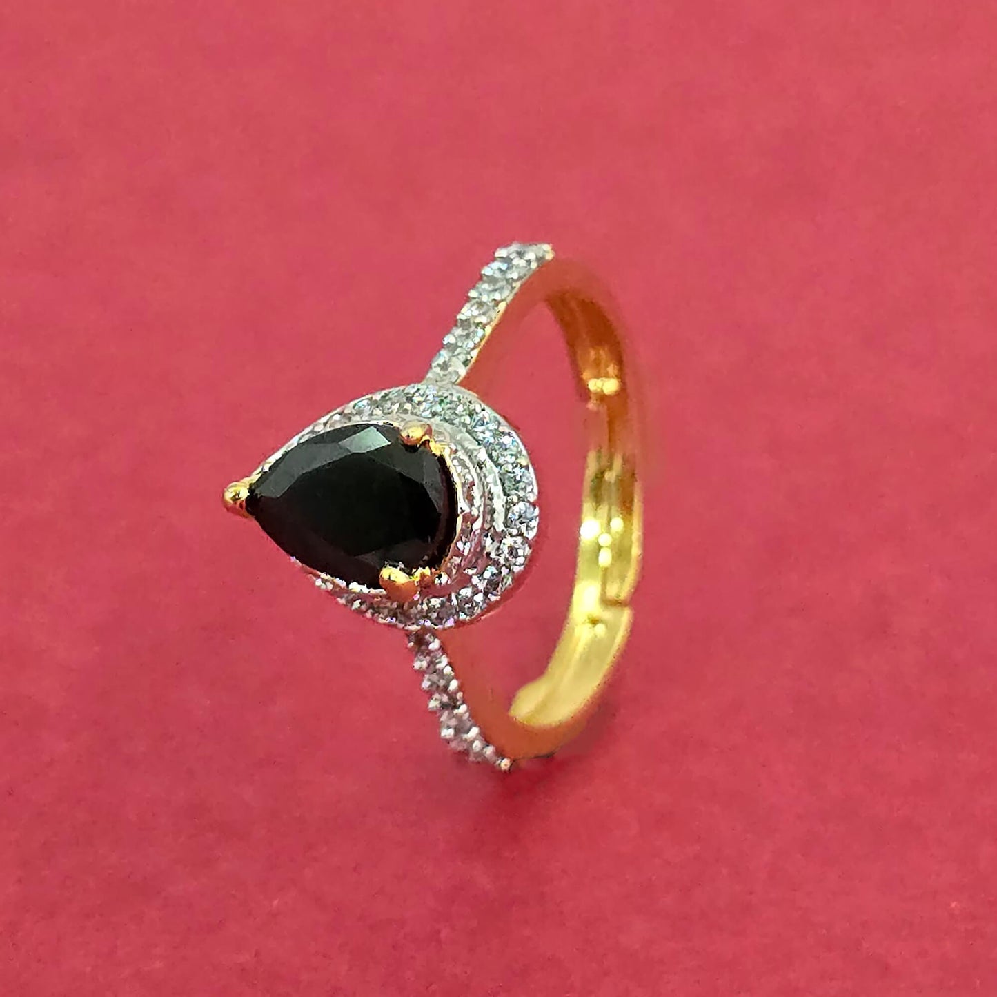 438836 Cubic Zirconia Adjustable Ring With 2 Tone Plating-Blue