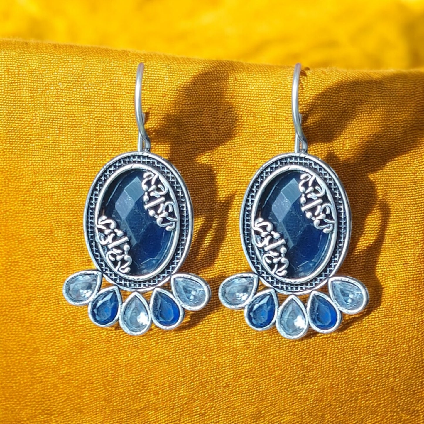 91509-ERO Pretty Precious Fashion Oxidised Silver Stylish Party Wear Earrings for Women and Girls-Blue