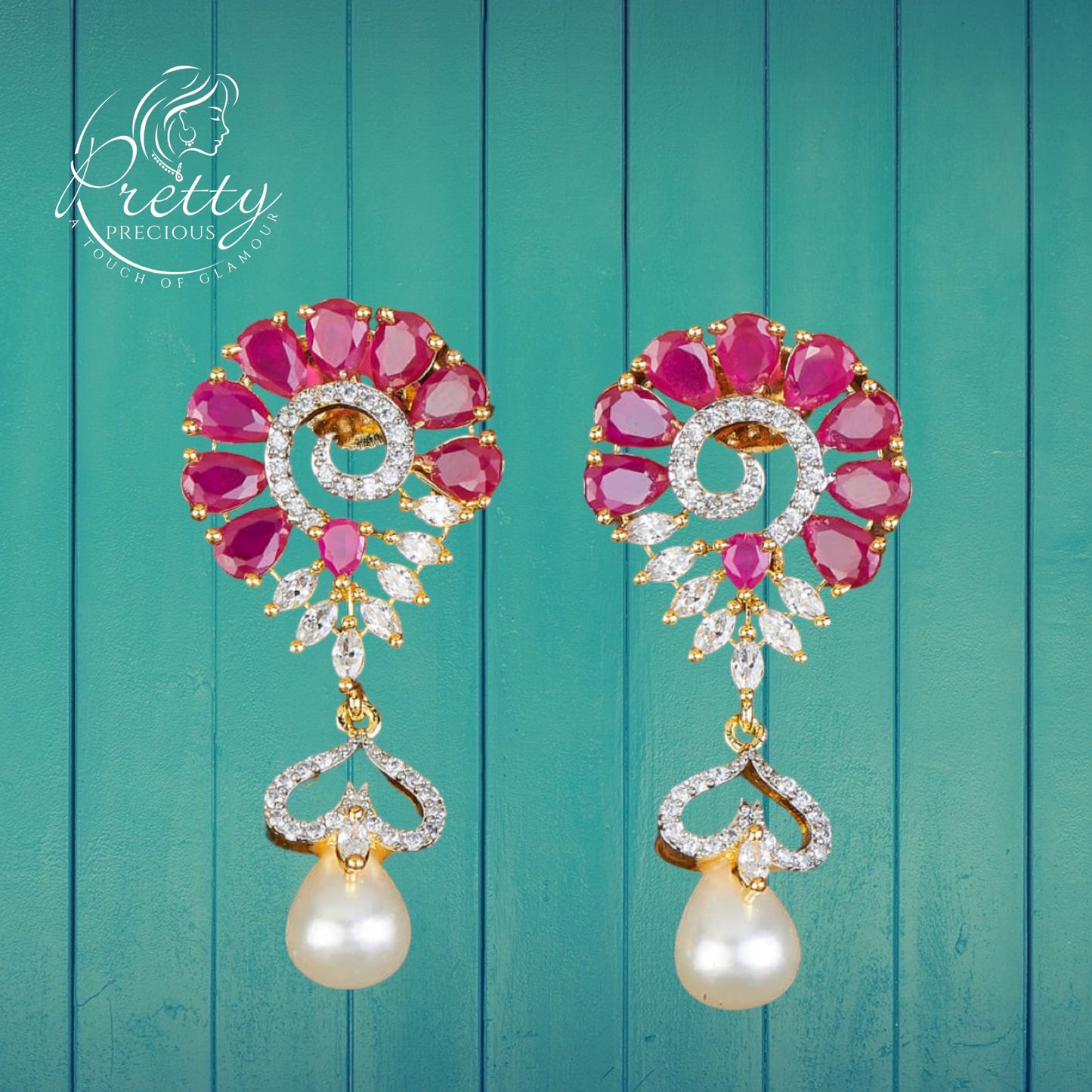 428388 Cz Pearl Earring With Gold Plating