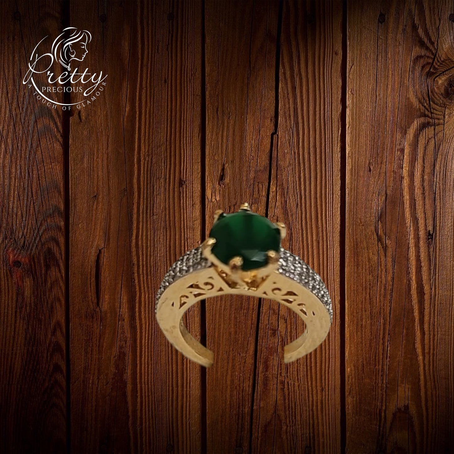 91259-RN Cz Adjustable Ring Green