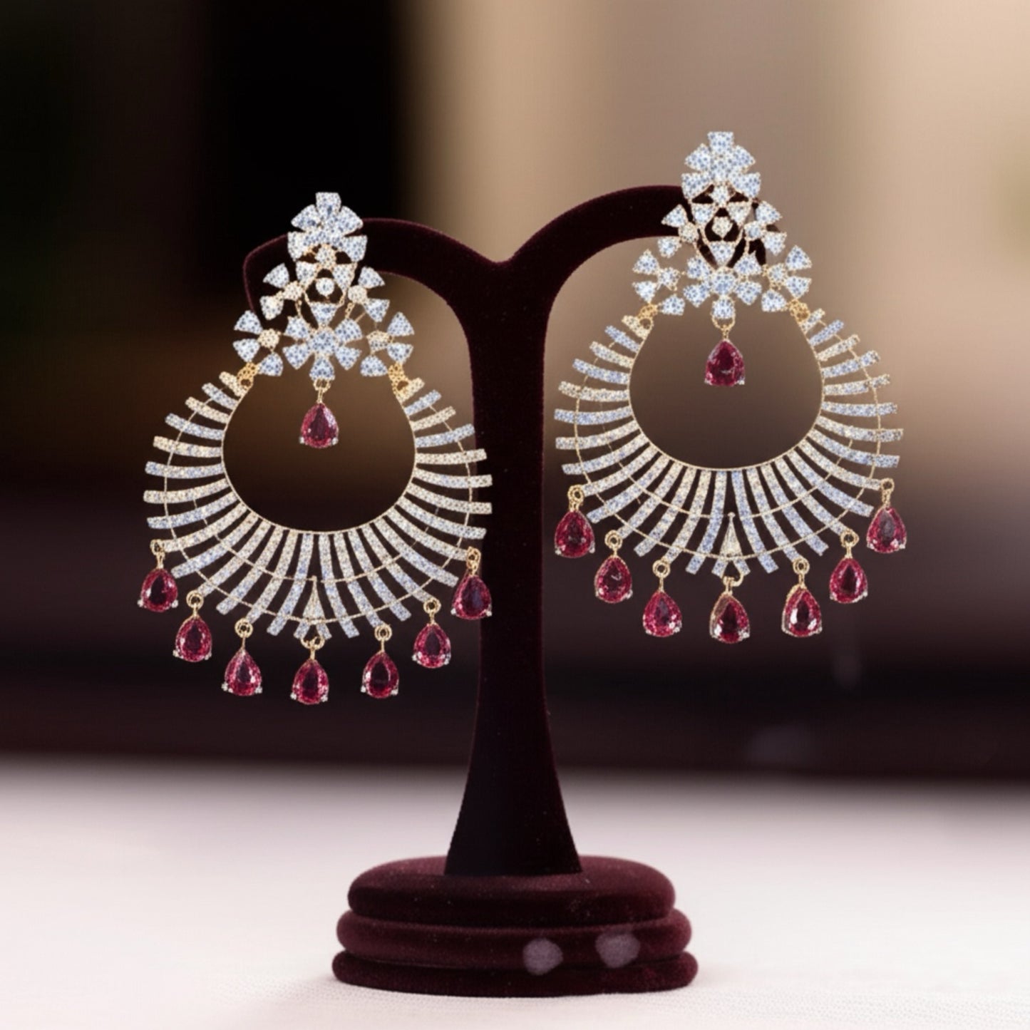 425093 Cubic Zirconia Chand Earring With 2 Tone Plating