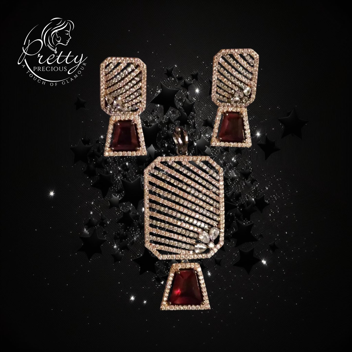 417674 Cz Classic Pendant Set With 2 Tone Plating