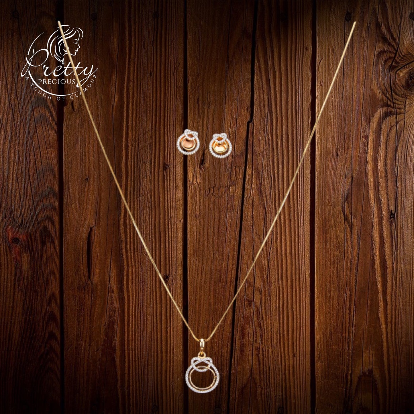 430190 Cz Delicate Pendant Set With 2 Tone Plating-White