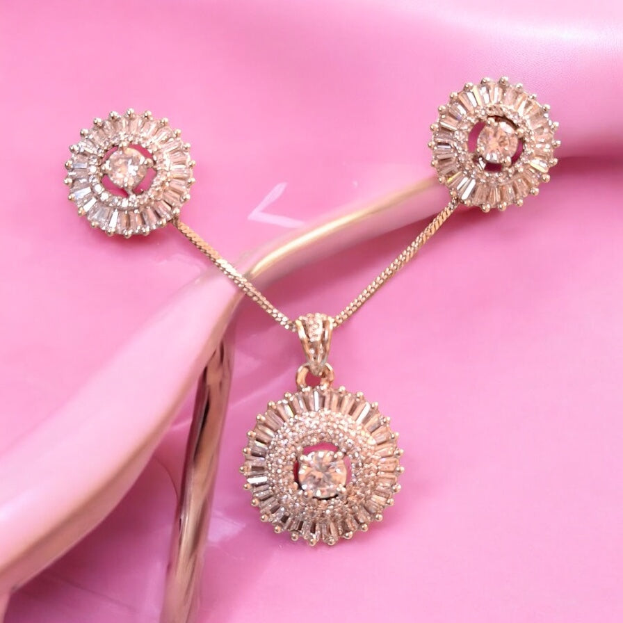 92259-PS-American Diamond Delicate Pendant Set With Rhodium Plating-Design 2