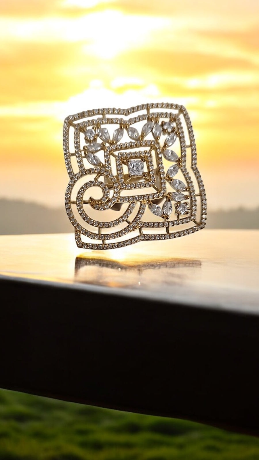 40173 Cz Adjustable Ring 2 Tone