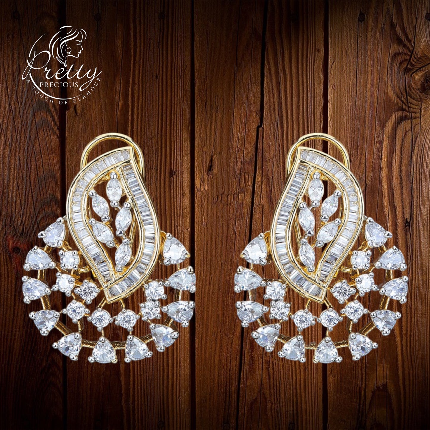 422821 American Diamond Short Earring-2Tone