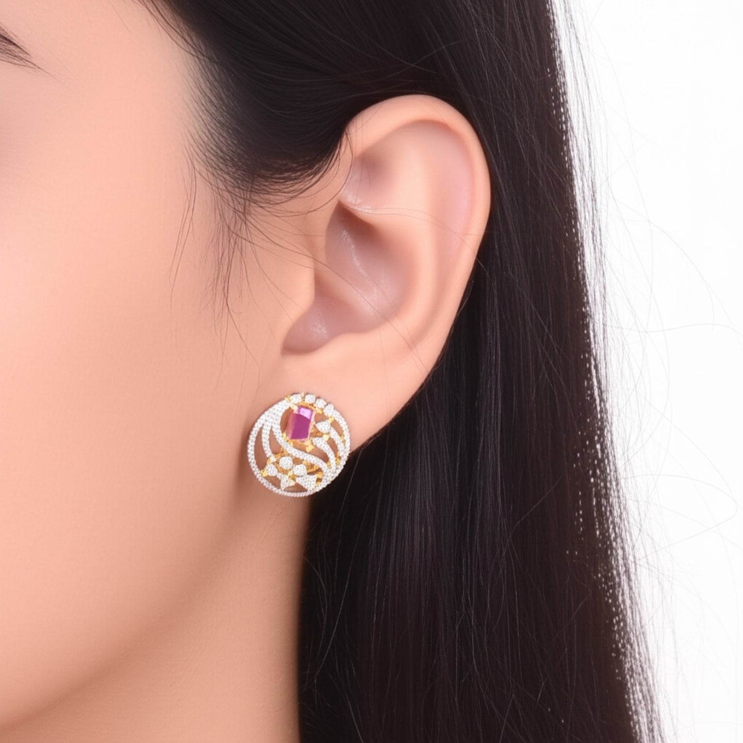 92909-ER CZ Earring With Gold/Rhodium Plating