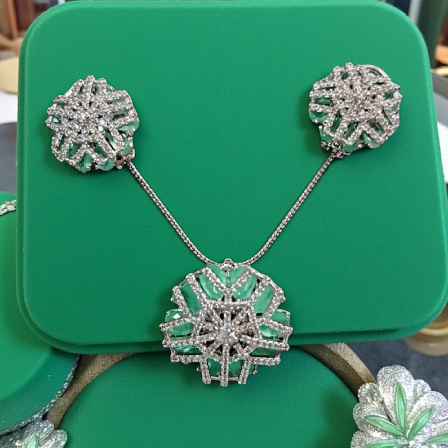 95659-PS-American Diamond Delicate Pendant Set With Rhodium Plating-Mint