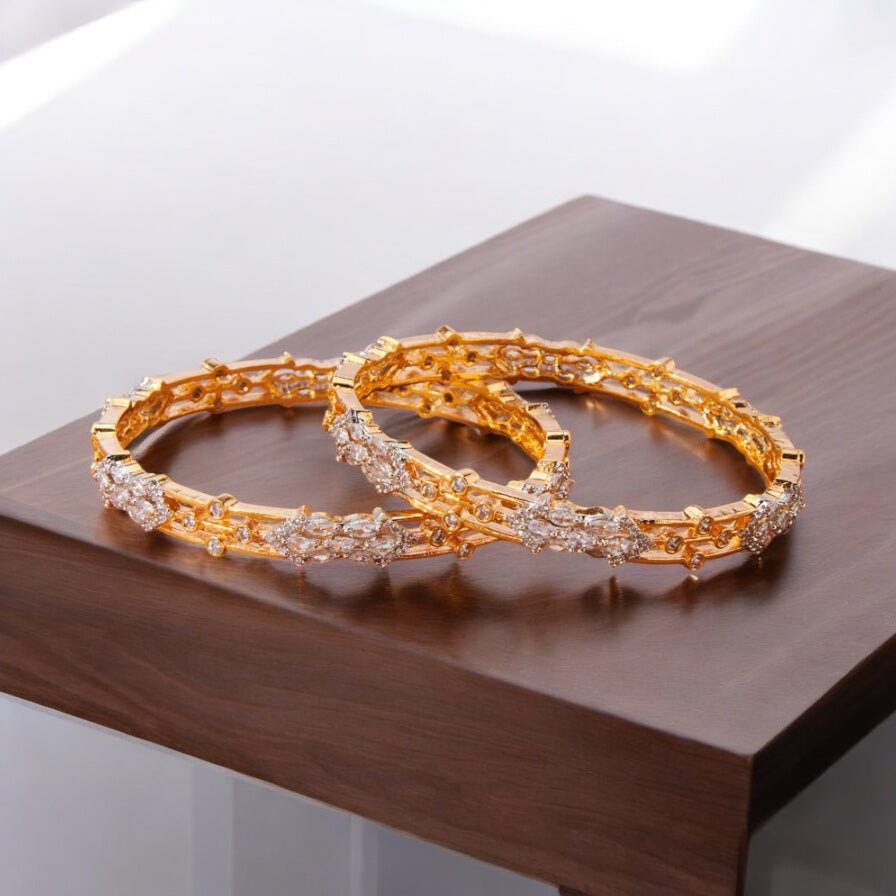 435675 Cz Bangles With Gold Plating - 2 Tone-Size 2.6