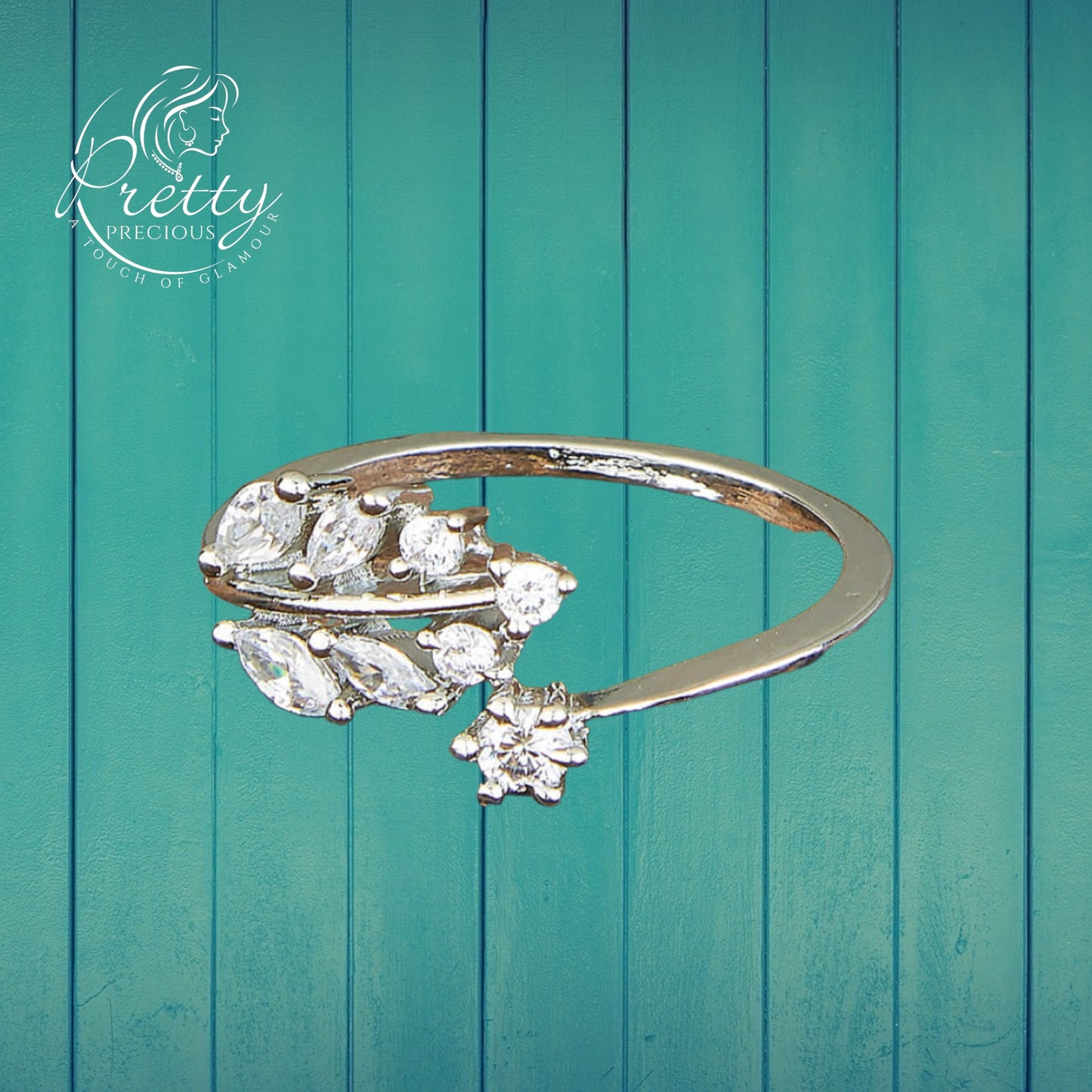 428204-S-Cubic Zirconia Adjustable Ring With Black 2 Tone Rhodium Plating-Silver