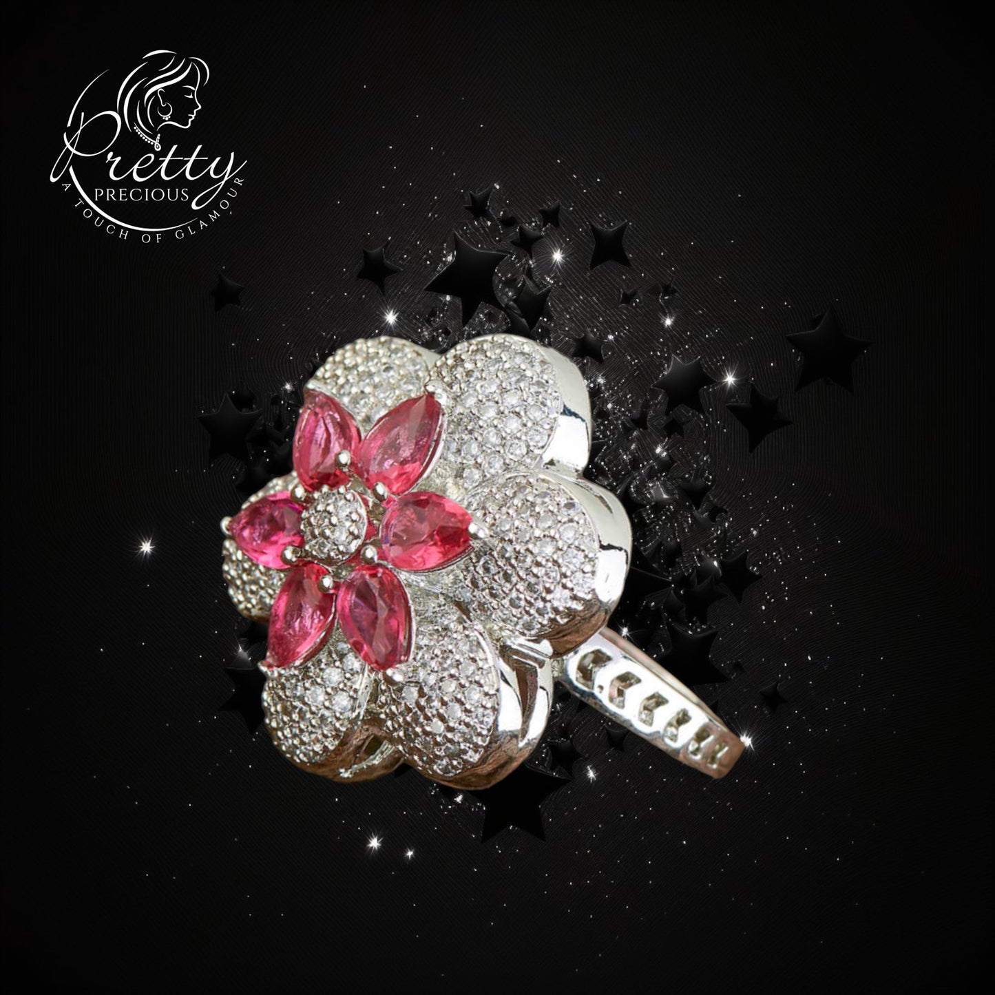 428282 Cz Adjustable Ring With Rhodium Plating-Rani