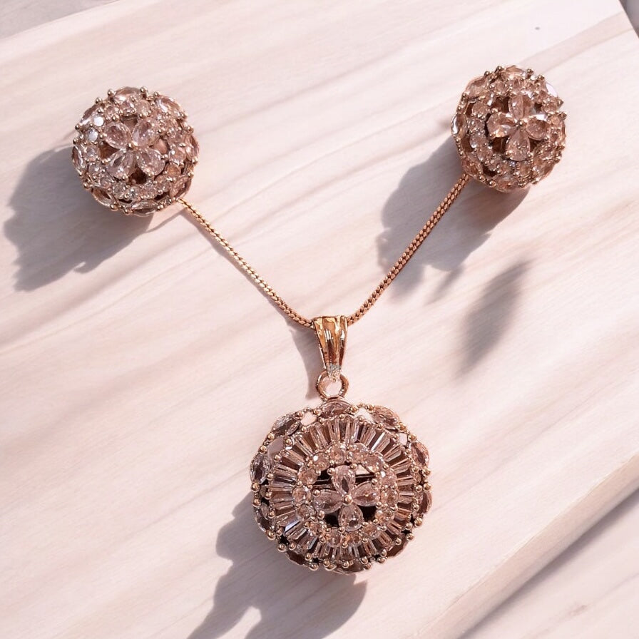 92209-PS-American Diamond Delicate Pendant Set With Rhodium Plating-White