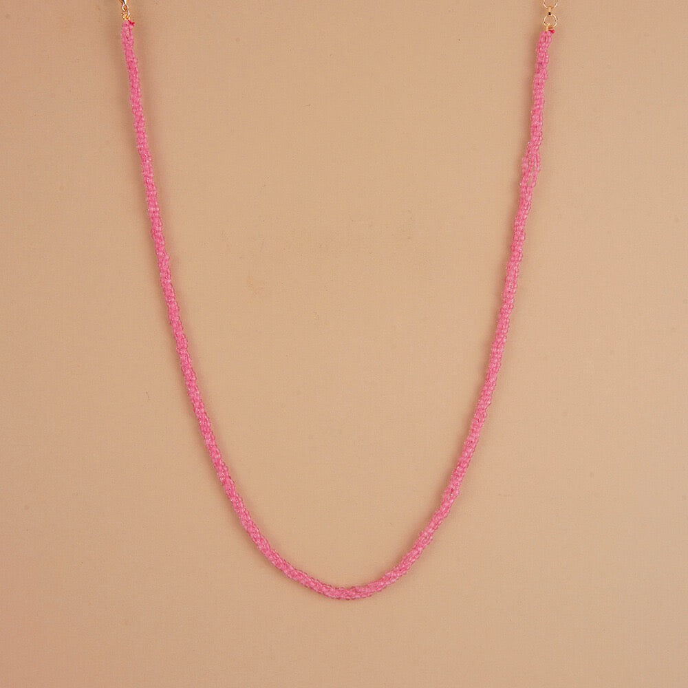 437220 Cubic Zirconia Mala Necklace With Gold Plating-Pink