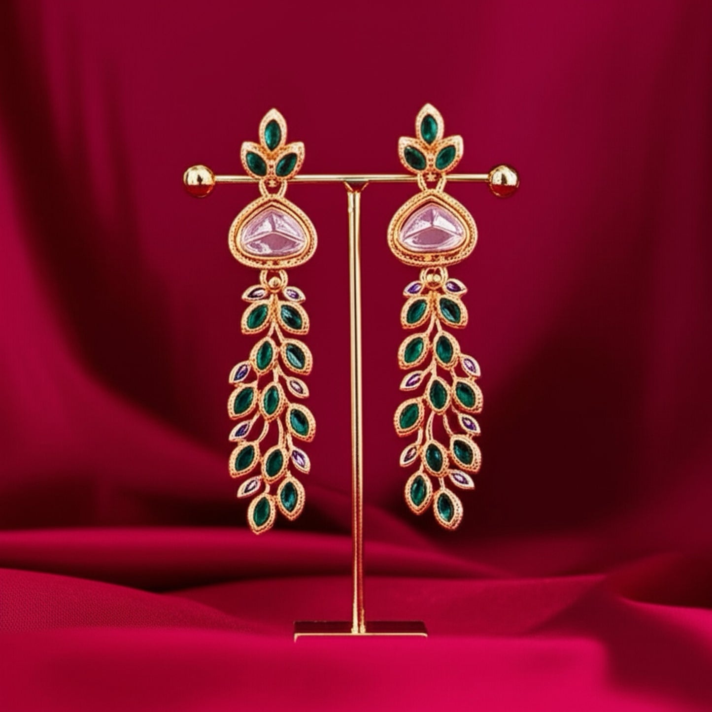 111661-Indo Western (Kundan) Earring-Green