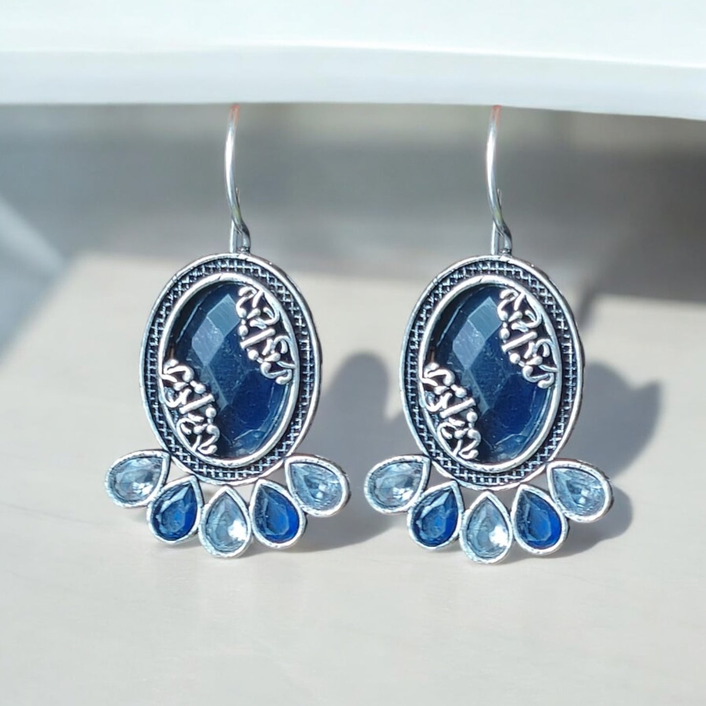 91509-ERO Pretty Precious Fashion Oxidised Silver Stylish Party Wear Earrings for Women and Girls-Blue