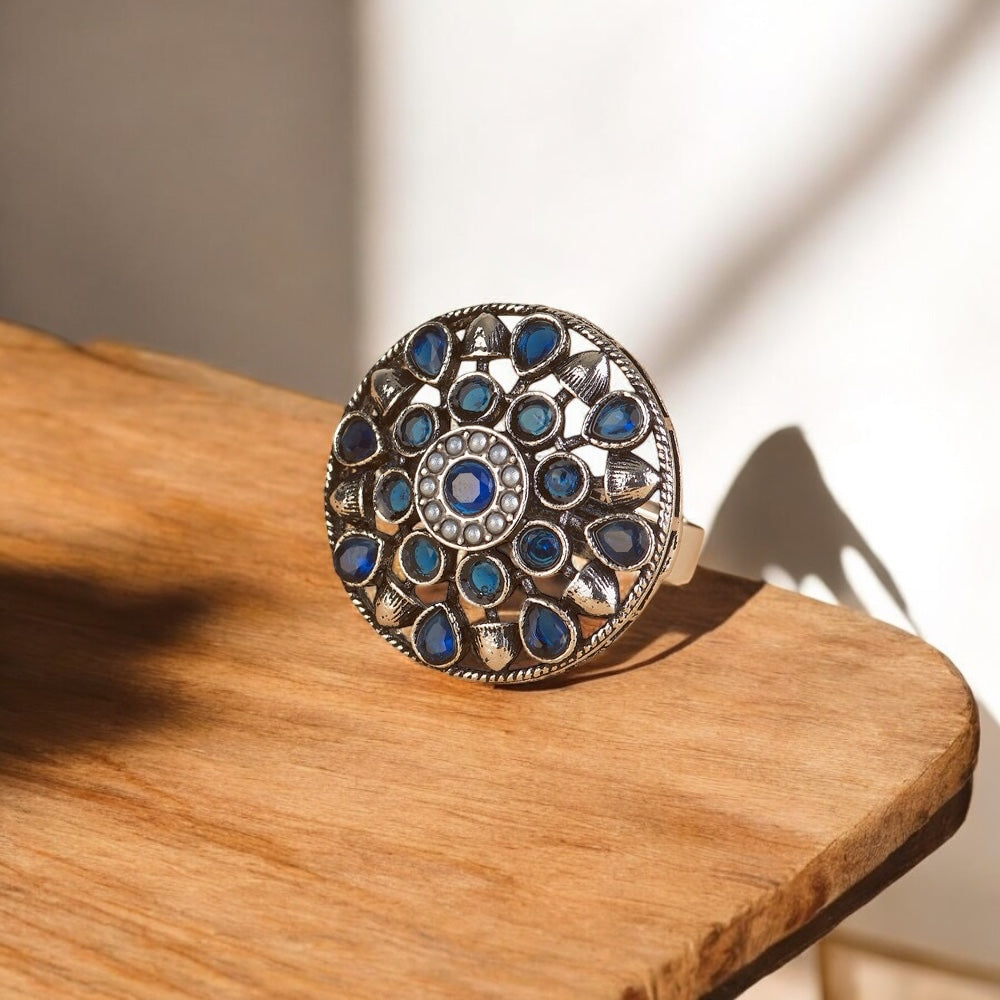 809087 Ring With Oxidised Plating Blue