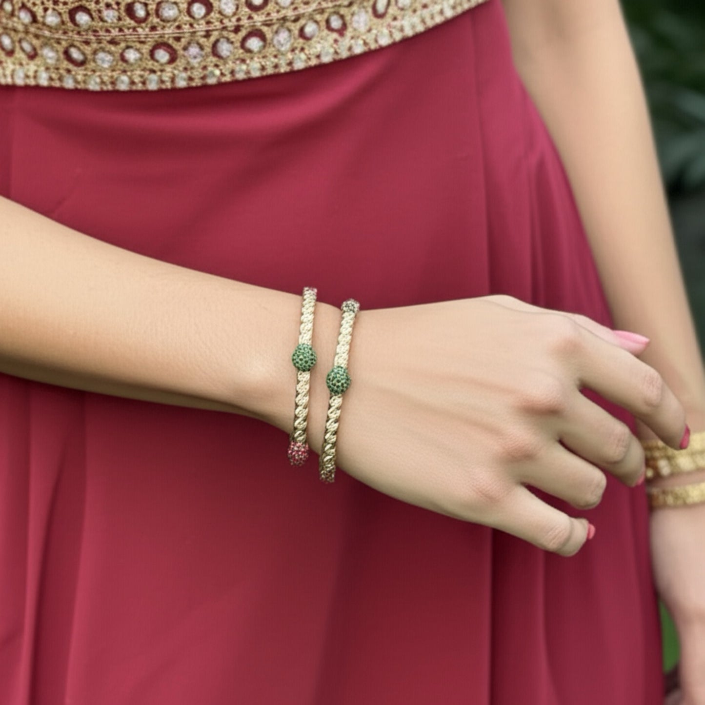 426083 Cz Bangles With Gold Plating-Size 2.4