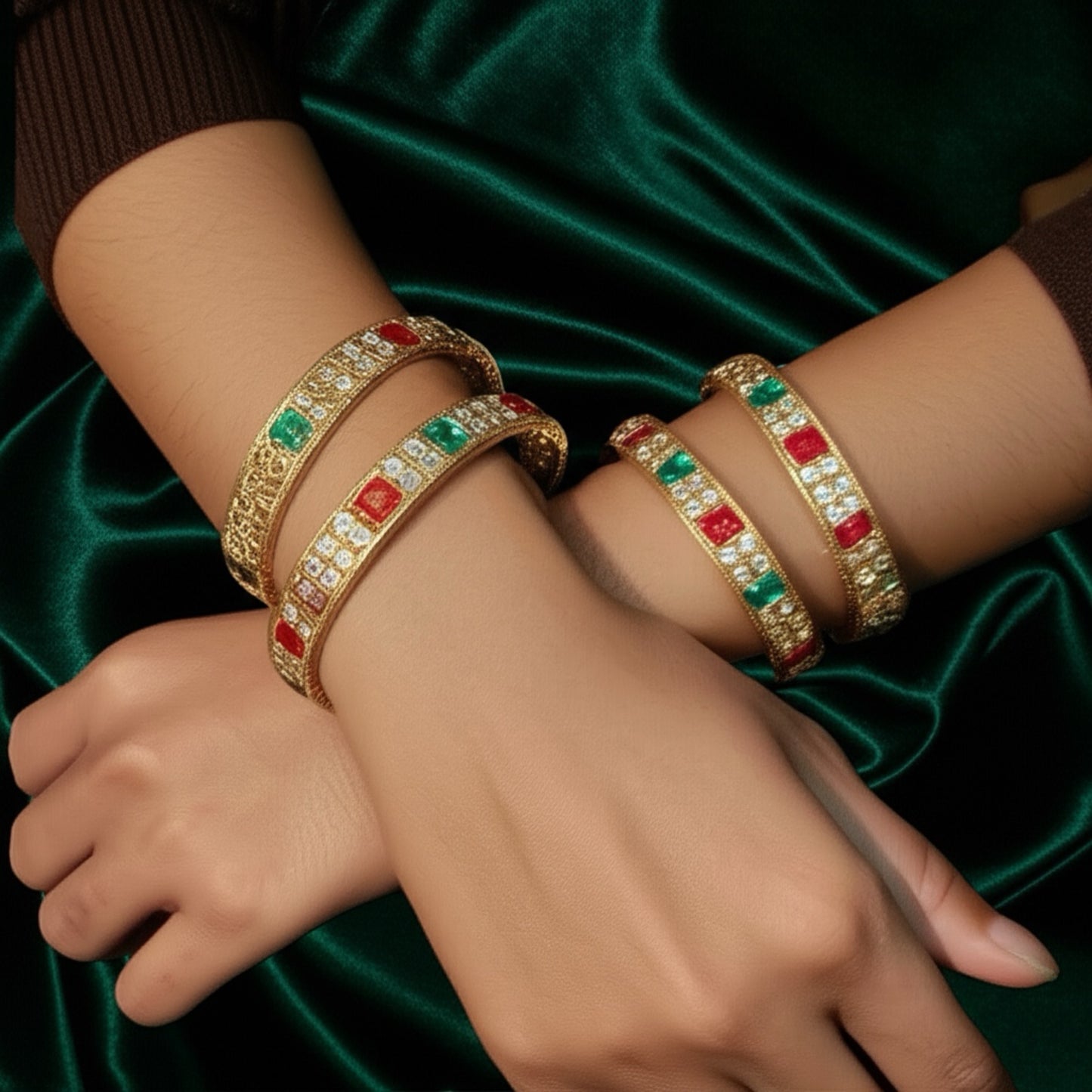 214635 Antique Reverse Ad Bangles With Mehndi Plating-Size 2.4