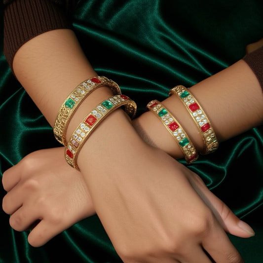 214635 Antique Reverse Ad Bangles With Mehndi Plating-Size 2.4