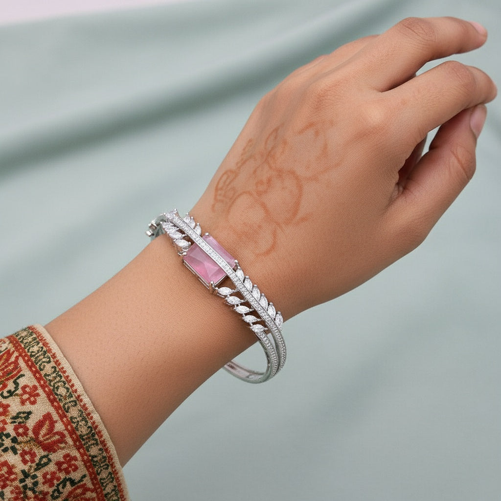 437860 Cz Classic Kada With Rhodium Plating-Pink