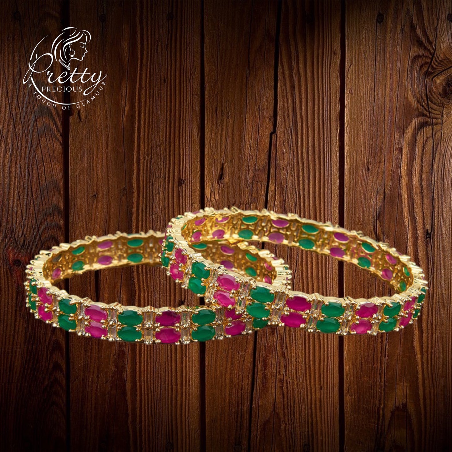 420539 Cz Bangles With Gold Plating-Size 2.4 & 2.6