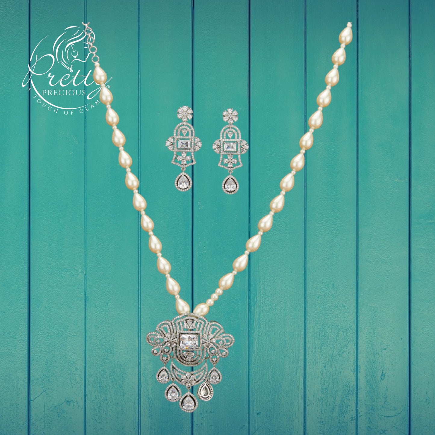 429934 Cubic Zirconia Bandhai Mala Necklace With Rhodium Plating-White