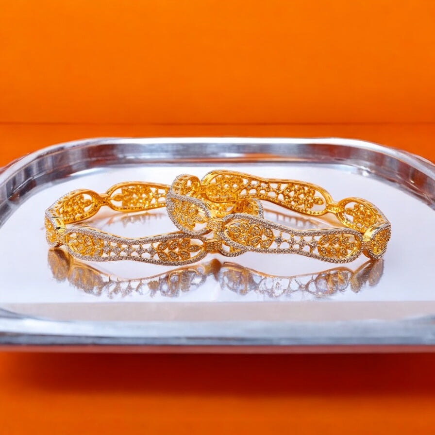435223 Cz Bangles With Gold Plating - 2 Tone-Size 2.6
