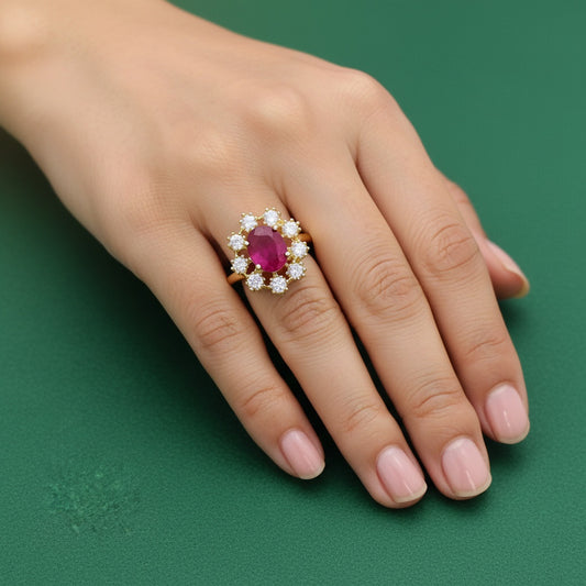 438614 Cz Classic Ring With Gold Plating-Ruby