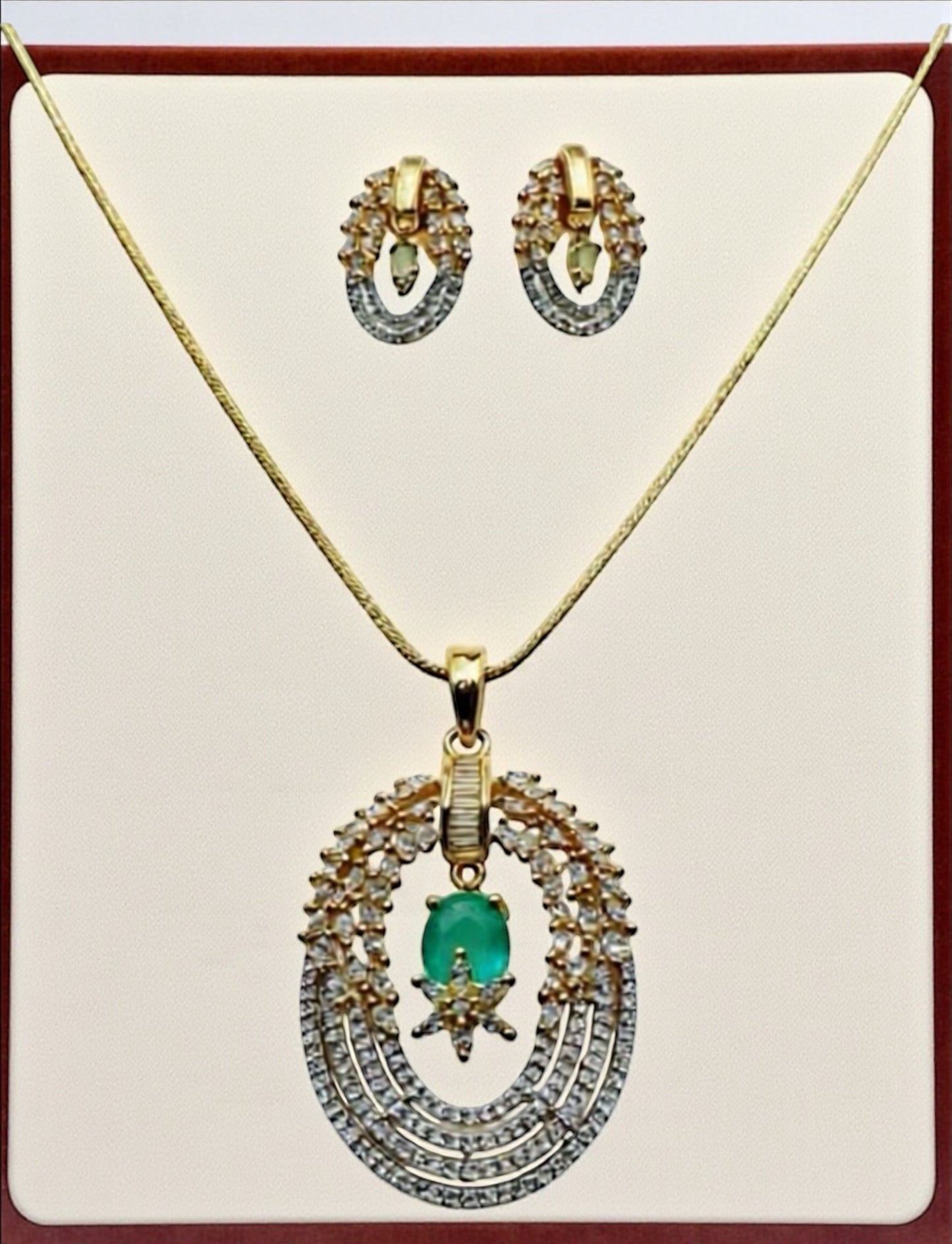 96159-PS-American Diamond Delicate Pendant Set With Gold Plating-Mint