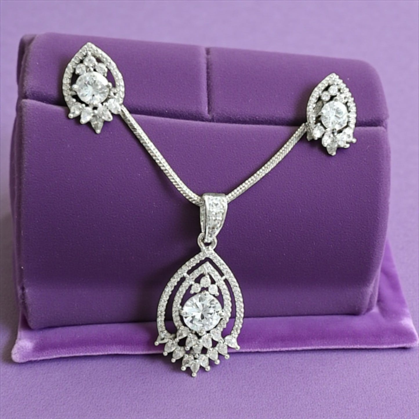 93909-PS-American Diamond Delicate Pendant Set With Rhodium Plating-White